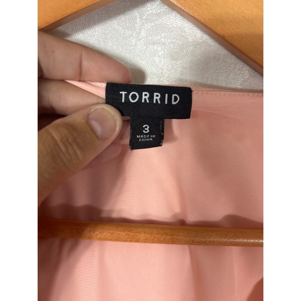 Torrid Wrap Top 3 3X Pink Sheer Ruffle Tunic Mini Dress Long Sleeve Peasant - Picture 5 of 11